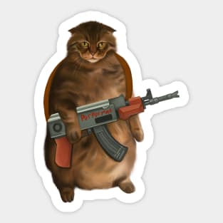 Fluffy Cat with gun Sticker